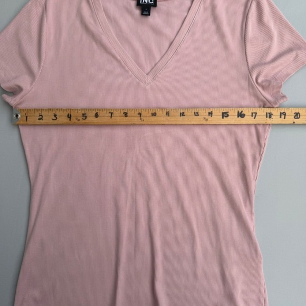 INC V-Neck T-Shirt Womens Large‎ Short Sleeve Ribbed Pink Balletcore  Minimalist